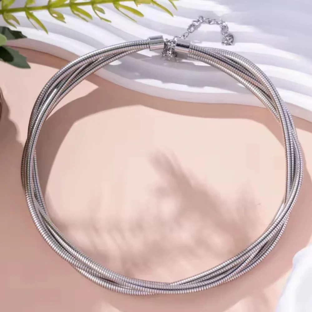 Silver Multi-Layer Necklace | Modern Minimal - Picture 3 of 5